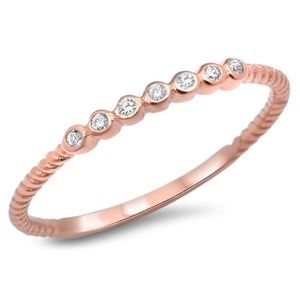 Sterling Silver Rose Gold Beaded Band with CZ'S ring